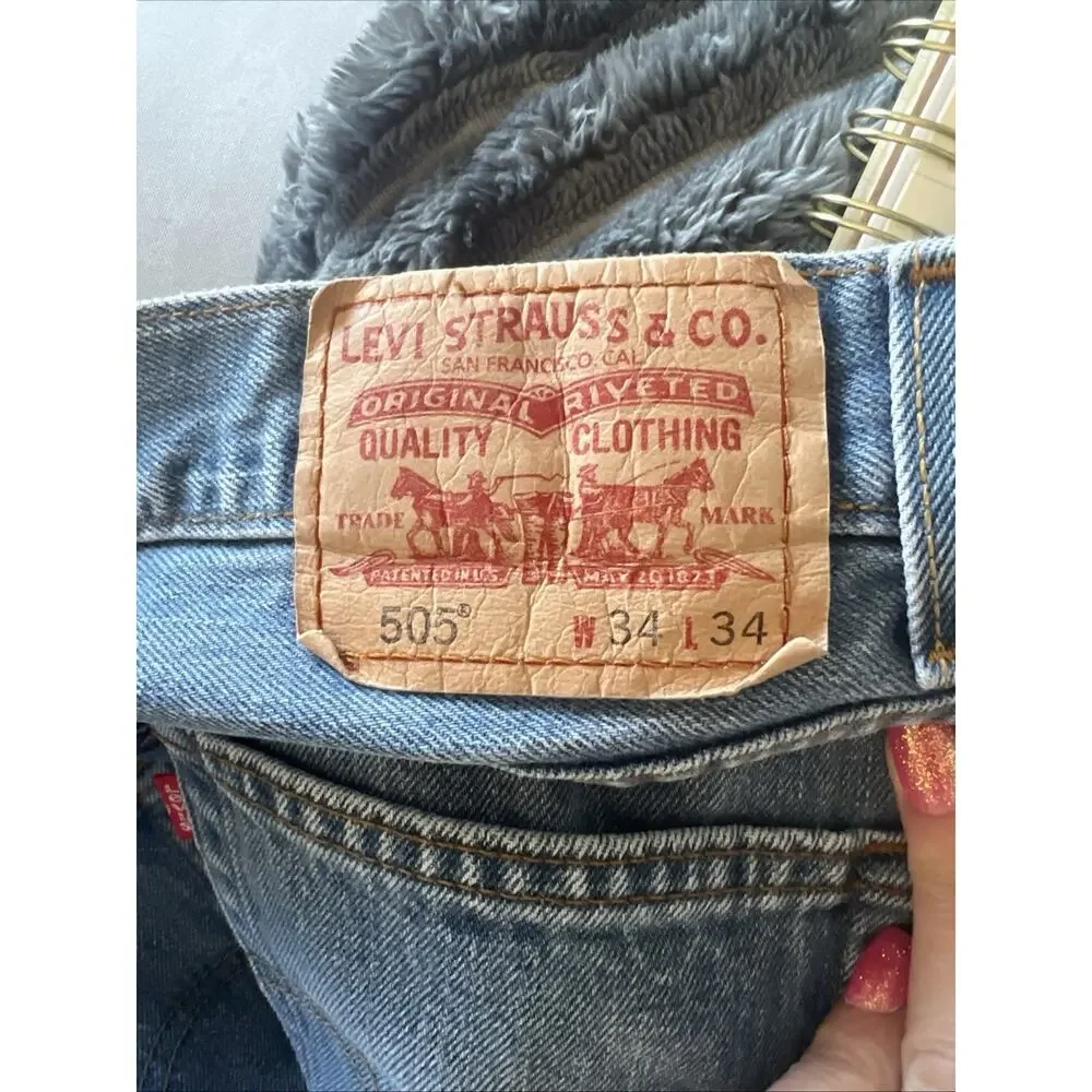 Vintage Levis 505 Jeans Mens 34x34 Reg Straight Blue Denim 2005 Y2K 100% Cotton